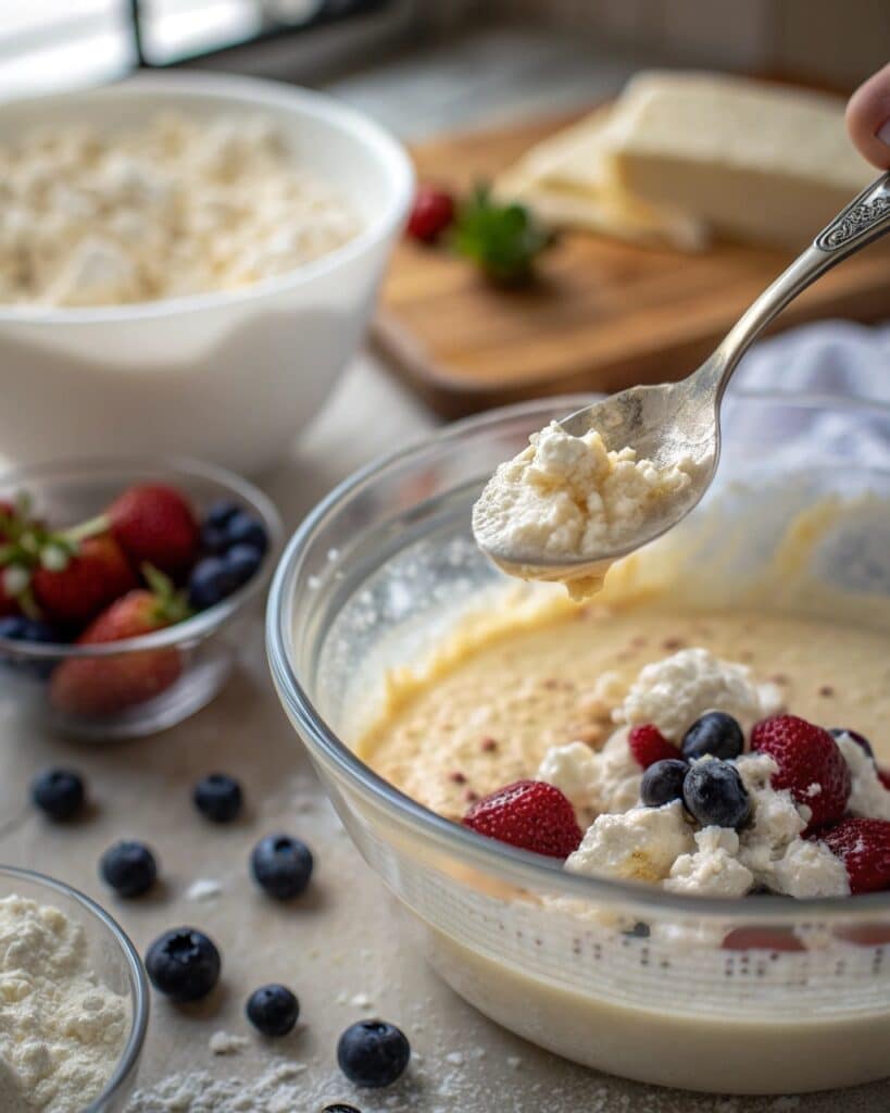 Cottage Cheese Gluten Free Pancakes – The Perfect Healthy Breakfast Option 7 adding cottage cheese to gluten free pancake batter