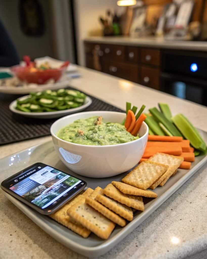 The Best Dill Pickle Dip with Cottage Cheese Recipe You’ll Ever Try 8 Dill pickle cottage cheese dip with veggies and crackers