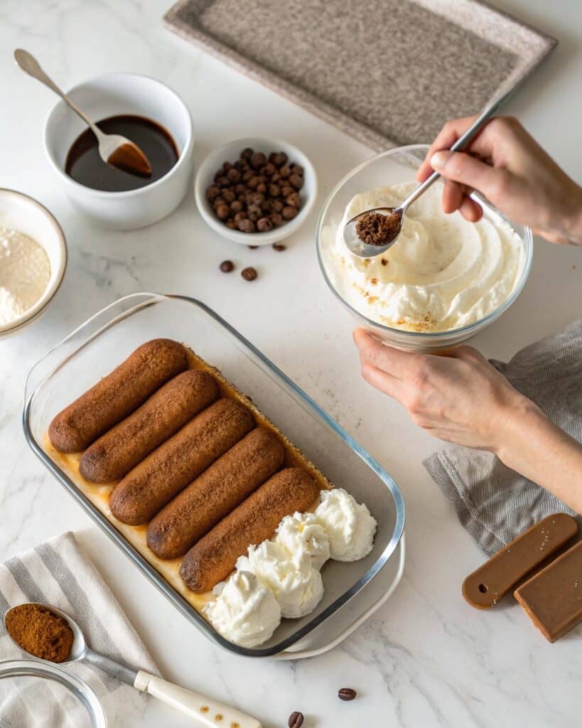 Cottage Cheese Tiramisu: The Creamy, Healthy Twist You’ll Love 7 layering cottage cheese tiramisu with ladyfingers and cream