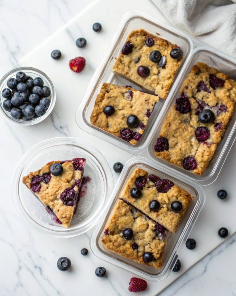 Blueberry Cottage Cheese Breakfast Bake with Oats – A High-Protein Morning Must-Have 7 slice of blueberry cottage cheese breakfast bake with oats
