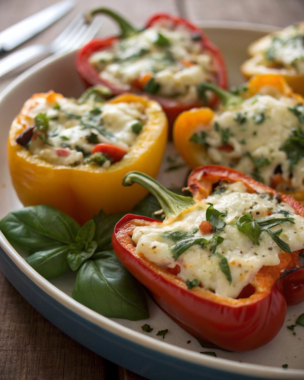 Ingredients for stuffed peppers with cottage cheese on wooden board
