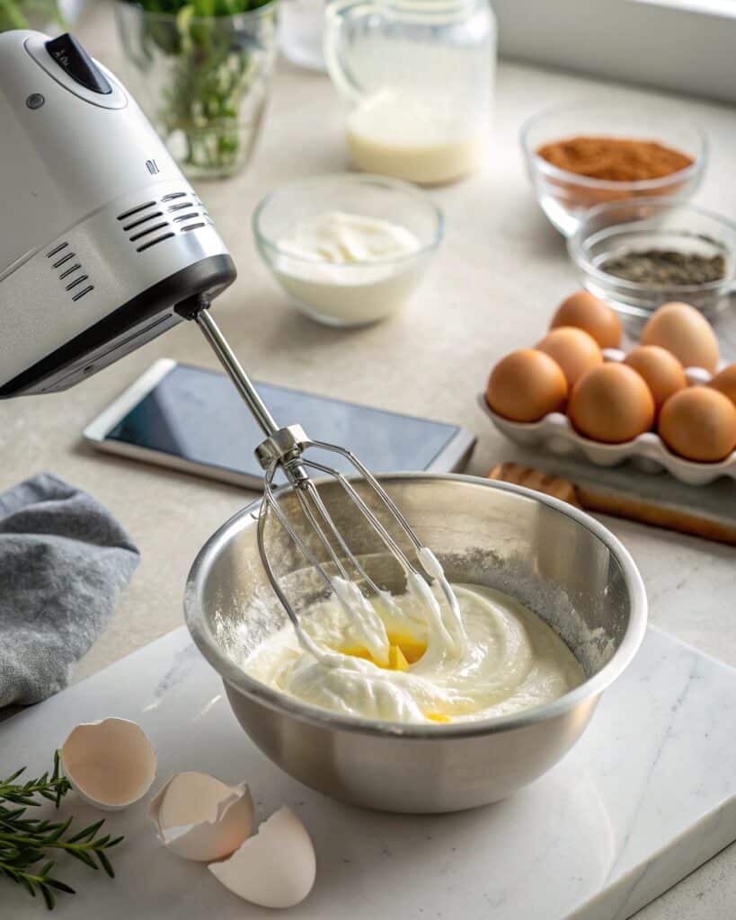 How to Make Cottage Cheese Cloud Bread (Fluffy, Healthy & Delicious Guide) 7 stiff peak egg whites in metal bowl for cloud bread