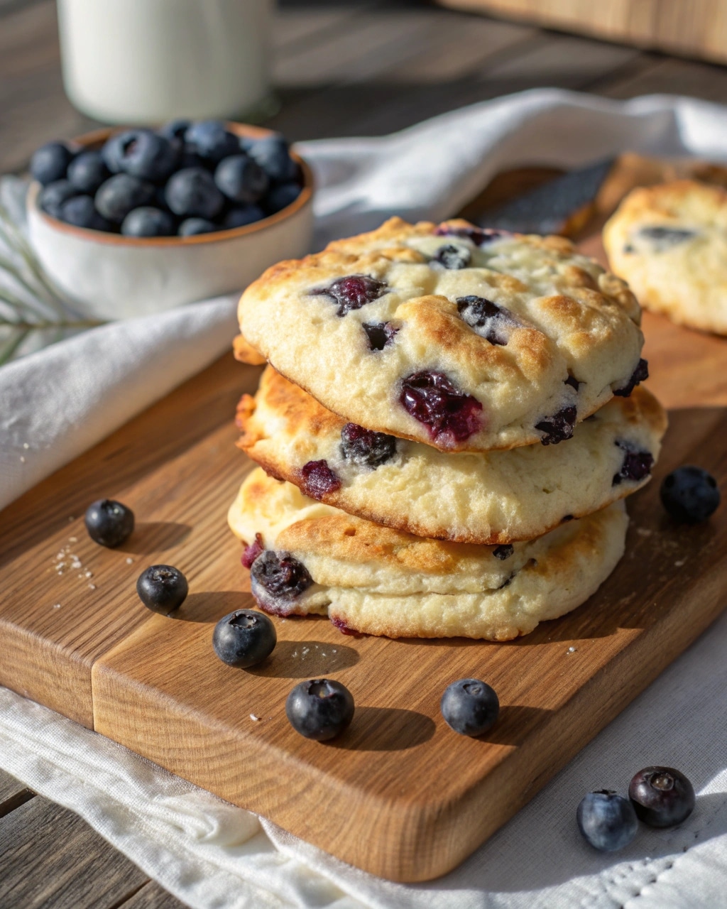 Freshly baked blueberry fluffy cottage cheese cloud bread close-up