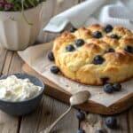 Cottage Cheese Blueberry Cloud Bread on rustic table