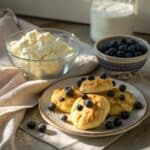 Cottage Cheese Blueberry Cloud Bread: Fluffy, Healthy Breakfast Recipe 9 Cottage Cheese Blueberry Cloud Bread on plate with blueberries