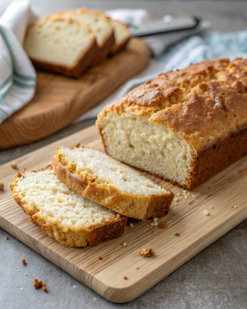 Flourless cottage cheese bread freshly sliced high-protein bread