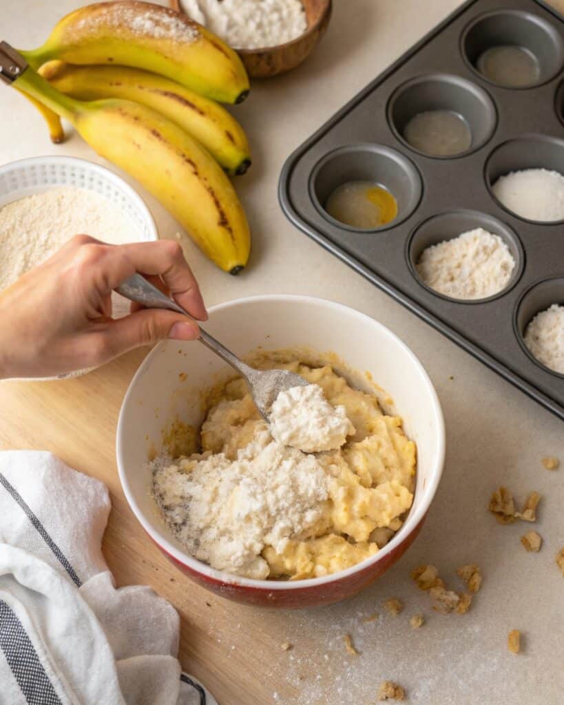 Banana Muffins Cottage Cheese: The Ultimate Moist Breakfast Treat 7 Mixing banana muffins cottage cheese batter step